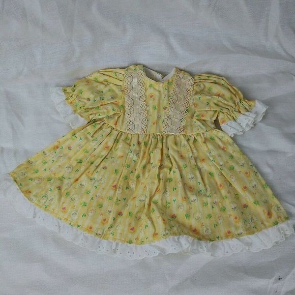 Handmade Other - Vintage Handmade Yellow Floral Dress for an 12" to 16" Doll